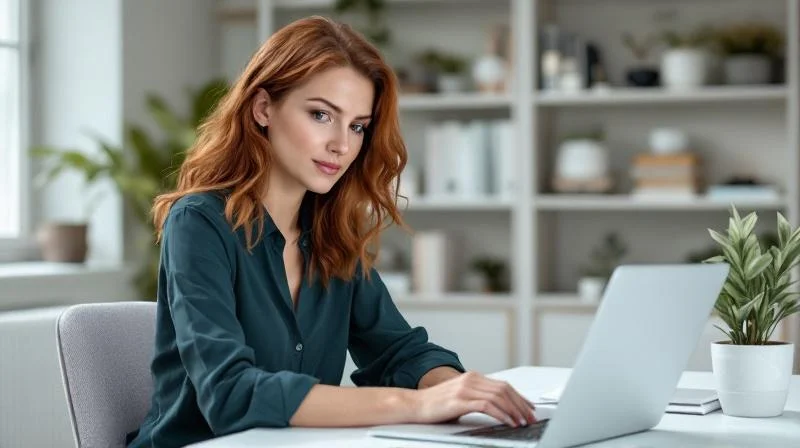 Frau am Laptop in einem modernen Arbeitsbereich in Kaiserslautern