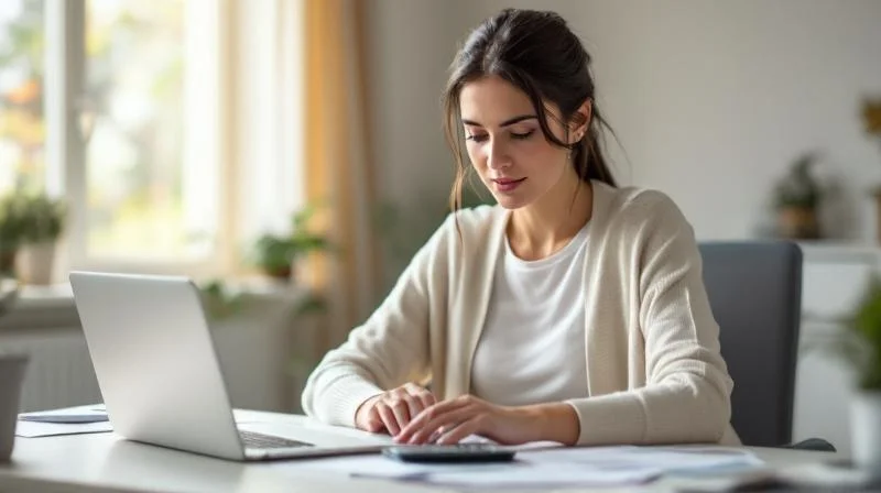 Frau in Kaiserslautern prueft Foerderungsunterlagen am Schreibtisch