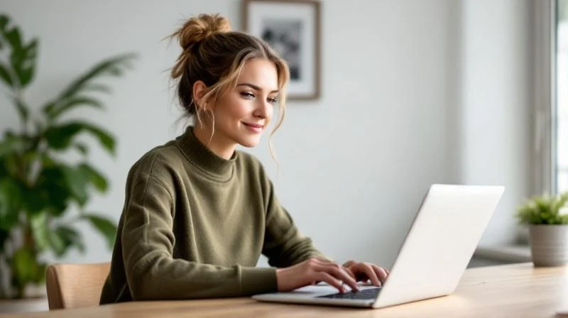 Frau arbeitet konzentriert am Laptop in einem hellen Raum in Kaiserslautern